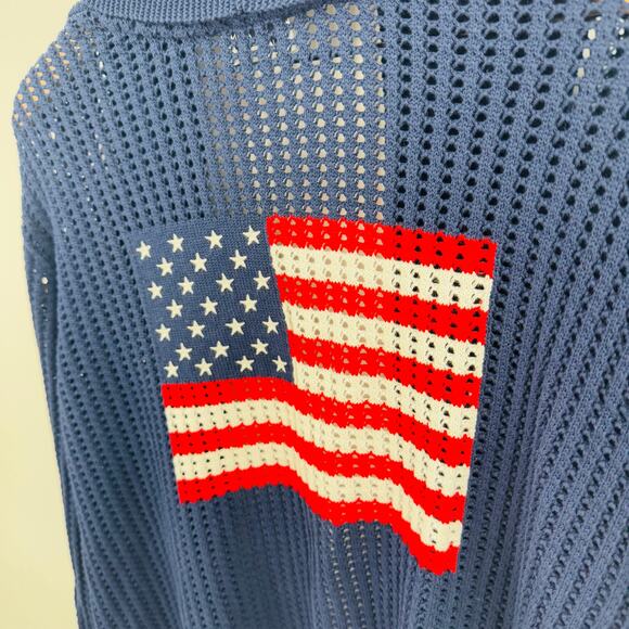 Joan Rivers Open Knit American Flat Cotton Cardigan Navy Blue Size L Large - Picture 4 of 7